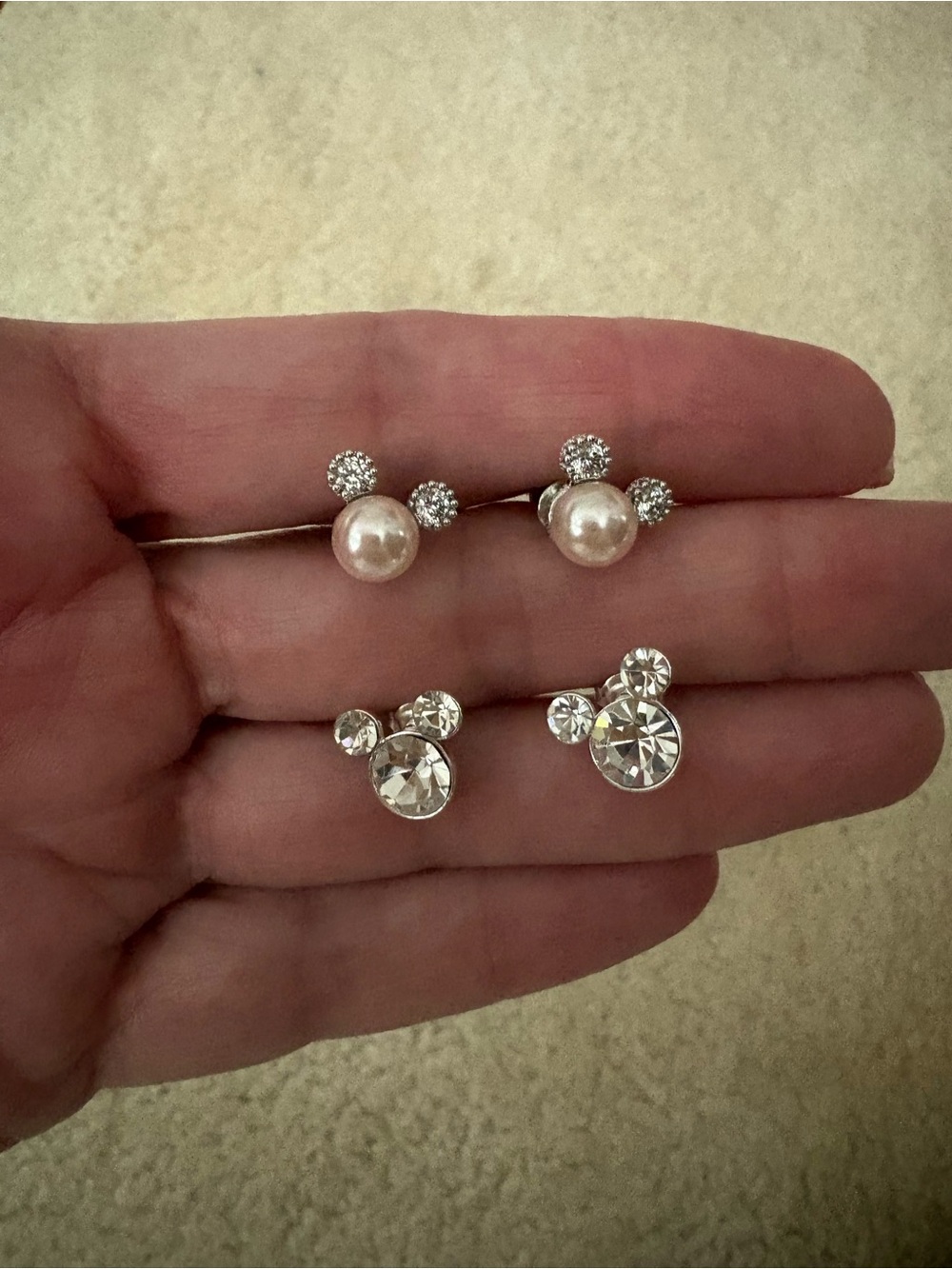 Disney Silver-tone Crystal & Pearl Mickey Stud Earring Set